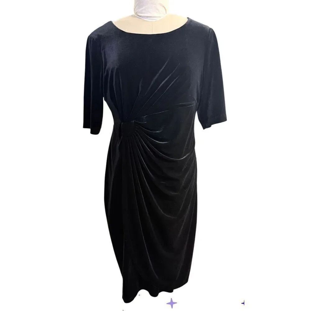 NWT Connected Apparel to Velvet Dress Black Sz. 16 Short Slv Ruched Waist Party